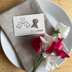 Wedding Favours Grey Ribbon Pin for brain tumour awareness