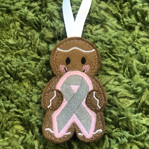 Gingerbread Man Brain Tumour Awareness Ribbon Christmas Decoration